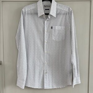 Barbour Curtis White Button-Down Shirt with Navy Micro Paisley Pattern
